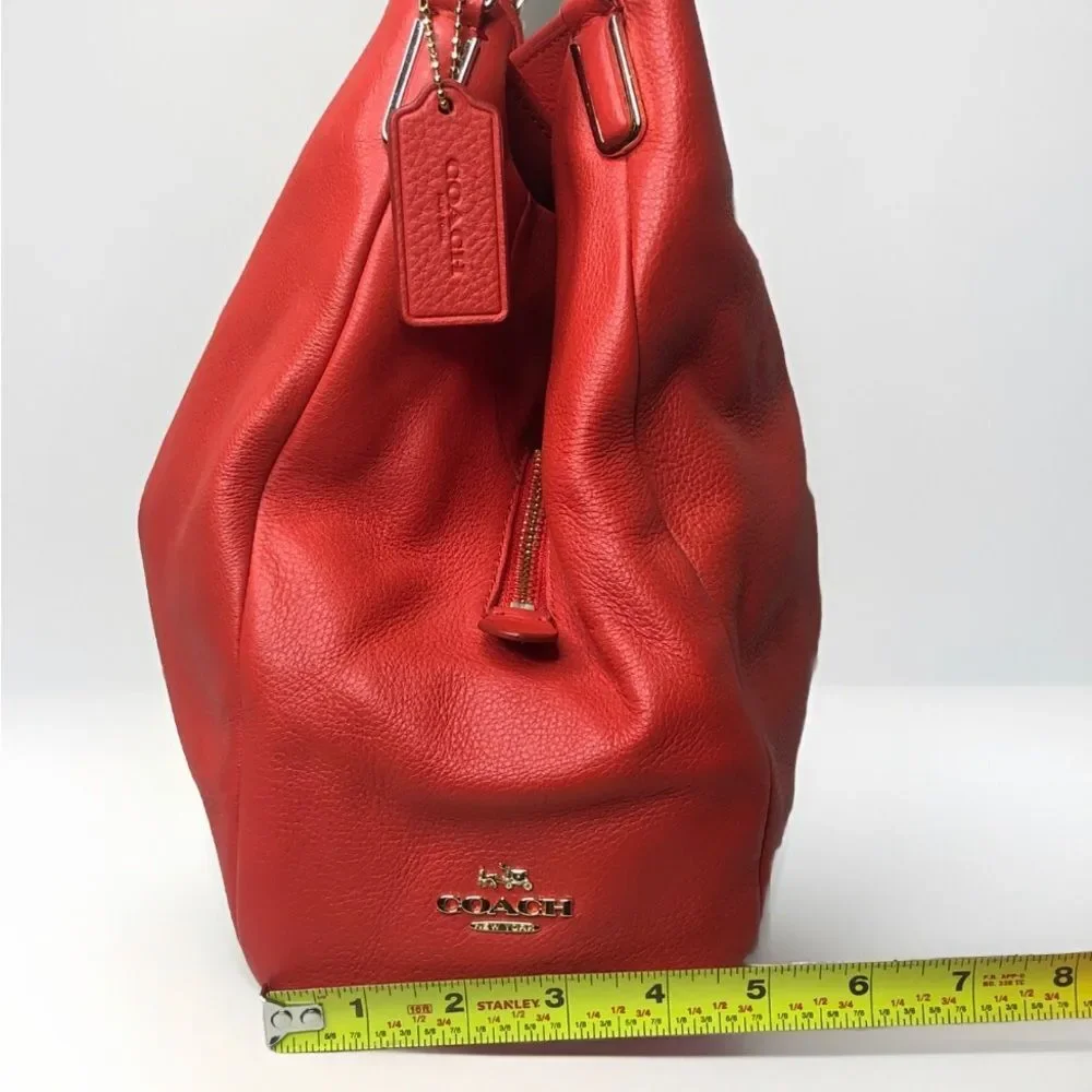 COACH Madison Phoebe Tumbled Cardinal Red Leather 3 Section Shoulder Bag NWT